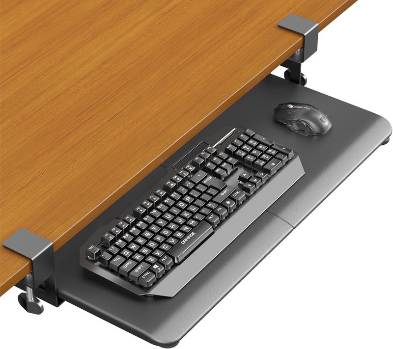 ERGOMAKER Store Keyboard Tray Under Desk, Pull Out Keyboard Tray with C Clamp Mount, 25.6" (29.7" Including Clamps) x 11.8" Slide-Out Platform Computer Drawer for Typing, Keyboard & Mouse Tray, Black - Image 1